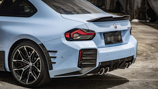 BMW M2 M2C G87 2023 2024 with Aftermarket Parts - MP Style Rear Bumper Side Valance Trim Pre-preg Carbon Fiber from Aero Republic