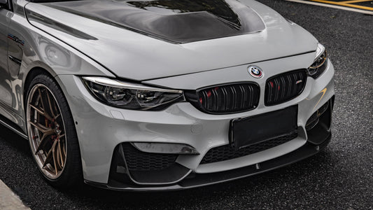 BMW M3 M3C M3CS F80 F81 2014 2015 2016 2017 2018 & M4 M4C M4CS M4CSL F82 F83 2014 2015 2016 2017 2018 2019 2020 with Aftermarket Parts - MP Style Front Lip Pre-preg Carbon Fiber / FRP from Aero Republic