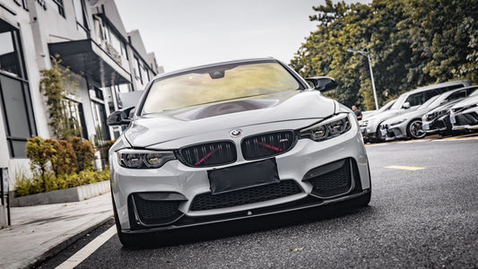 BMW M3 M3C M3CS F80 F81 2014 2015 2016 2017 2018 & M4 M4C M4CS M4CSL F82 F83 2014 2015 2016 2017 2018 2019 2020 with Aftermarket Parts - MP Style Front Lip Pre-preg Carbon Fiber / FRP from Aero Republic