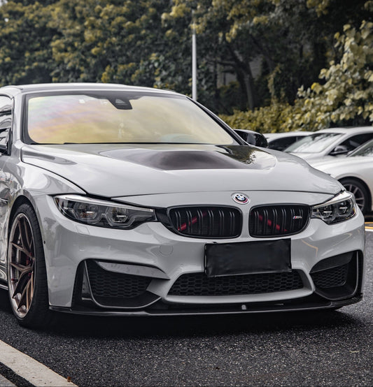 BMW M3 M3C M3CS F80 F81 2014 2015 2016 2017 2018 & M4 M4C M4CS M4CSL F82 F83 2014 2015 2016 2017 2018 2019 2020 with Aftermarket Parts - MP Style Front Lip Pre-preg Carbon Fiber / FRP from Aero Republic