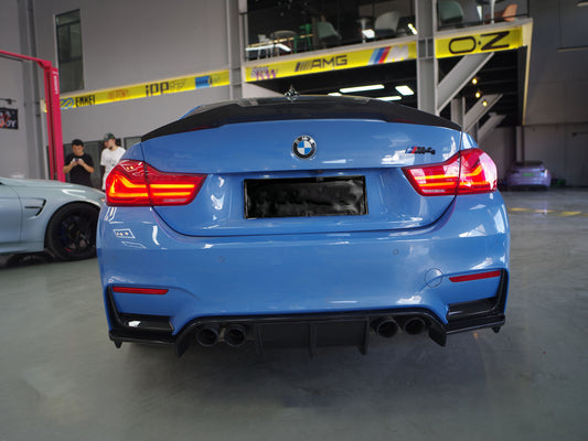 BMW M3 M3C M3CS F80 F81 2014 2015 2016 2017 2018 & M4 M4C M4CS M4CSL F82 F83 2014 2015 2016 2017 2018 2019 2020 with Aftermarket Parts - MP Style Rear Bumper Trim Pre-preg Carbon Fiber / FRP from Aero Republic