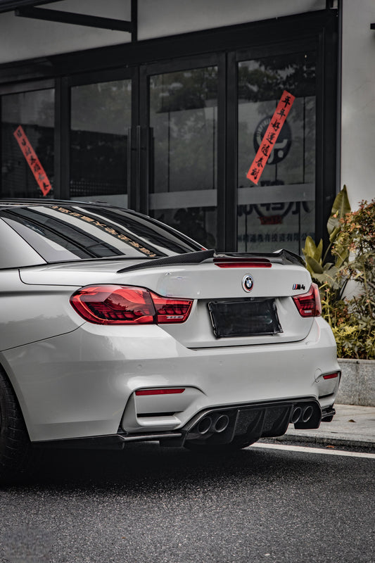 BMW M3 M3C M3CS F80 F81 2014 2015 2016 2017 2018 & M4 M4C M4CS M4CSL F82 F83 2014 2015 2016 2017 2018 2019 2020 with Aftermarket Parts - V Style Rear Diffuser Pre-preg Carbon Fiber / FRP from Aero Republic