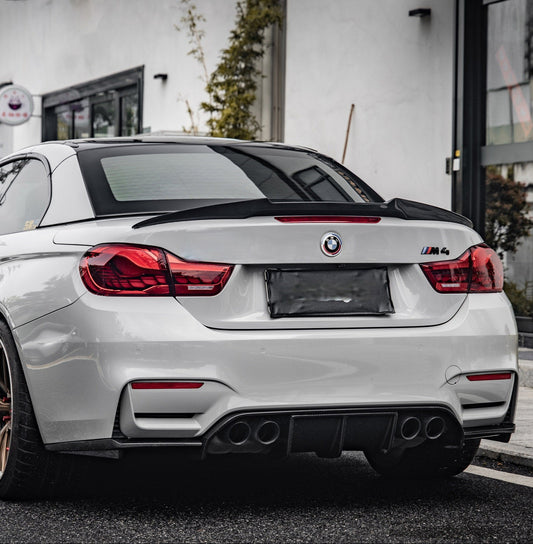 BMW M3 M3C M3CS F80 F81 2014 2015 2016 2017 2018 & M4 M4C M4CS M4CSL F82 F83 2014 2015 2016 2017 2018 2019 2020 with Aftermarket Parts - V Style Rear Diffuser Pre-preg Carbon Fiber / FRP from Aero Republic