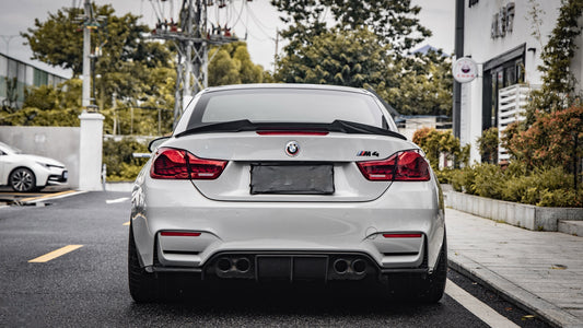 BMW M3 M3C M3CS F80 F81 2014 2015 2016 2017 2018 & M4 M4C M4CS M4CSL F82 F83 2014 2015 2016 2017 2018 2019 2020 with Aftermarket Parts - V Style Rear Diffuser Pre-preg Carbon Fiber / FRP from Aero Republic