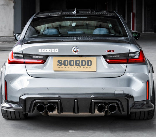 BMW M3CS M3C M3 G80 G81 & M4CS M4C M4 G82 G83 2021-ON with Aftermarket Parts - B Style (Without Light) Rear Diffuser & Rear Canards Pre-preg Carbon Fiber from Aero Republic