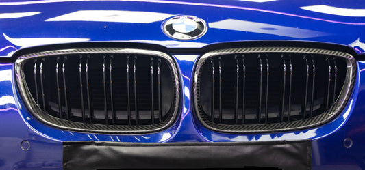 BMW M3 E92 E93 Pre-LCI 2006 2007 2008 with Aftermarket Parts - Dual Slat Front Kidney Grill Pre-preg Carbon Fiber from Aero Republic