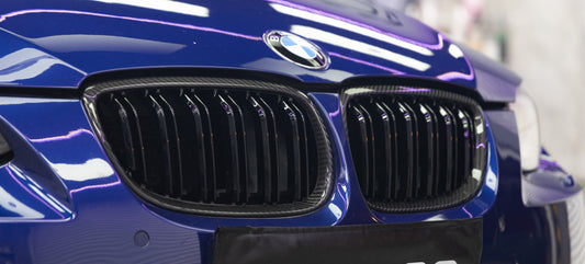 BMW M3 E92 E93 Pre-LCI 2006 2007 2008 with Aftermarket Parts - Dual Slat Front Kidney Grill Pre-preg Carbon Fiber from Aero Republic