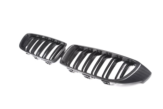 BMW M3 F80 2014 2015 2016 2017 2018 & M4 F82 F83 2014 2015 2016 2017 2018 2019 2020 with Aftermarket Parts - Dual Slat Front Kidney Grill Pre-preg Carbon Fiber from Aero Republic