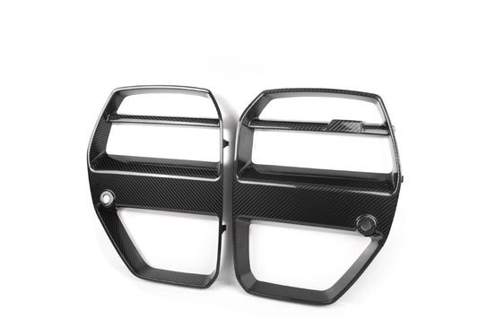 BMW M3 M3C M3CS G80 G81 2021 2022 2023 2024 & M4 M4C M4CS G82 G83 2021 2022 2023 2024 with Aftermarket Parts - V Style Front Kidney Grill Pre-preg Carbon Fiber from Aero Republic