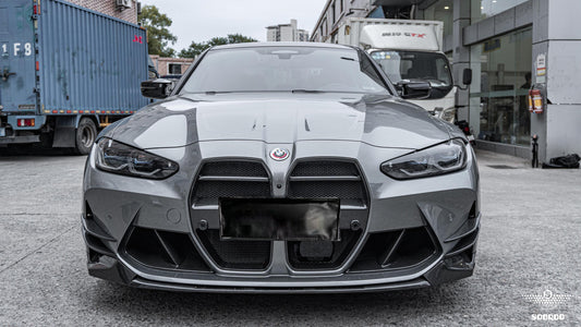 BMW M3 M3C M3CS G80 G81 2021 2022 2023 2024 & M4 M4C M4CS G82 G83 2021 2022 2023 2024 with Aftermarket Parts - V Style Front Kidney Grill Pre-preg Carbon Fiber from Aero Republic