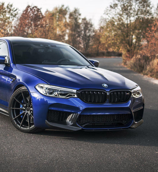 BMW M5 M5C F90 Pre-LCI 2018 2019 2020 with Aftermarket Parts - MP Style Side Splitter & Front Lip Pre-preg Carbon Fiber from Aero Republic