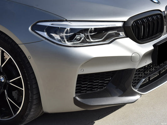 BMW M5 M5C F90 Pre-LCI 2018 2019 2020 with Aftermarket Parts - MP Style Side Splitter & Front Lip Pre-preg Carbon Fiber from Aero Republic