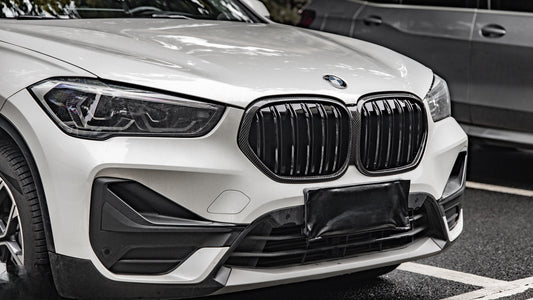 BMW X1 xDrive25e xDrive25i x/sDrive20i sDrive18i xDrive25d sDrive20d sDrive18d sDrive16d F48 LCI 2019 2020 2021 2022 with Aftermarket Parts - Dual Slat Front Kidney Grill Pre-preg Carbon Fiber from Aero Republic