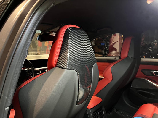 BMW X3M X3MC F97 LCI 2022 2023 2024 & X4M X4MC F98 LCI 2022 2023 2024 with Aftermarket Parts - Seat Backrest Cover Pre-preg Carbon Fiber from Aero Republic
