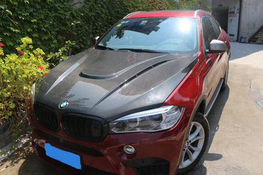 BMW X5 xDrive50i eDrive F15 (Both Fits Pre-LCI & LCI) 2014 2015 2016 2017 2018 & X5M F85 2015 2016 2017 2018 & X6 M50d xDrive50i s/xDrive35i xDrive40d xDrive30d F16 (Both Fits Pre-LCI & LCI) 2015 2016 2017 2018 2019 & X6M F86 2015 2016 2017 2018 2019 with Aftermarket Parts - HMN Style Hood Carbon Fiber from Aero Republic