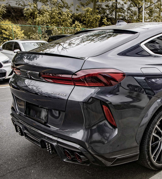 BMW X6 M60i s/x Drive40/e G06 (Fits Both Pre-LCI & LCI) 2020 2021 2023 2024 with Aftermarket Parts - M Style Rear Lip Spoiler Pre-preg Carbon from Aero Republic
