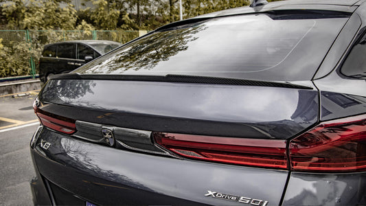 BMW X6 M60i s/x Drive40/e G06 (Fits Both Pre-LCI & LCI) 2020 2021 2023 2024 with Aftermarket Parts - M Style Rear Lip Spoiler Pre-preg Carbon from Aero Republic