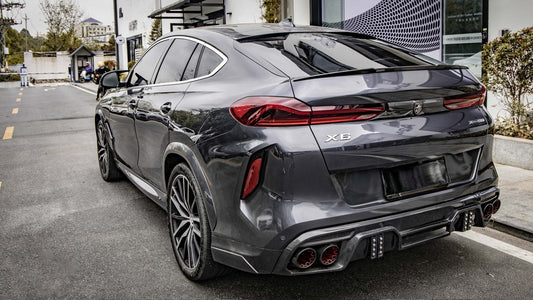BMW X6 M60i s/x Drive40/e G06 (Fits Both Pre-LCI & LCI) 2020 2021 2023 2024 with Aftermarket Parts - M Style Rear Lip Spoiler Pre-preg Carbon from Aero Republic