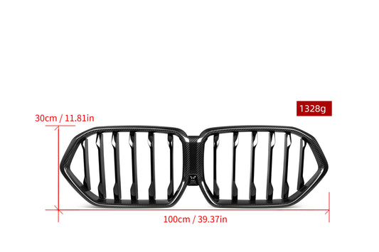BMW X6 M60 sDrive40 xDrive40 G06 Pre-LCI 2020 2021 2022 2023 & X6M X6MC F96 Pre-LCI 2020 2021 2022 2023 with Aftermarket Parts - Single Slat Front Kidney Grill Pre-preg Carbon Fiber from Aero Republic