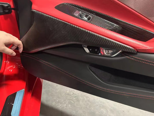 Chevrolet C8 Corvette Base 2020-ON & C8 Corvette Z06 2023-ON & C8 Corvette E-Ray 2024-ON with Aftermarket Parts - Interior Door Panel Overlay Dry Pre-preg Carbon Fiber from Aero Republic