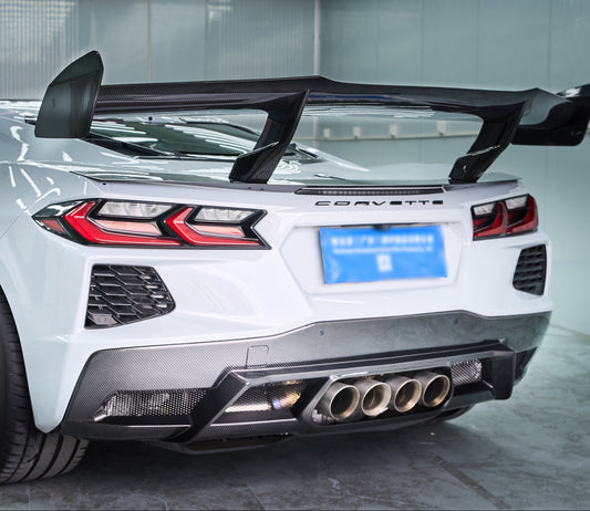 Chevrolet Corvette C8 Base E-Ray Z06 2020-ON with Aftermarket Parts - Z06 Center Exit Style Rear Diffuser Dry Pre-preg Carbon Fiber from Aero Republic