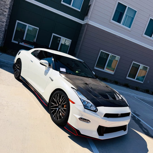 Nissan GTR Nismo T-Spec Premium Pure 2017-2024 (for installation on 2008-2016 vehicles, 2017-2024 front bumper is recommended) with Aftermarket Parts - DP Style Hood Bonnet Carbon Fiber / FRP from CMST Tuning