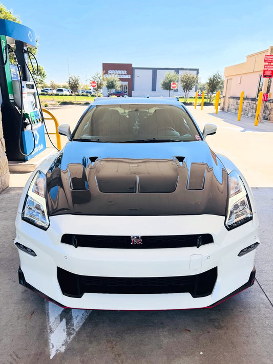 Nissan GTR Nismo T-Spec Premium Pure 2017-2024 (for installation on 2008-2016 vehicles, 2017-2024 front bumper is recommended) with Aftermarket Parts - DP Style Hood Bonnet Carbon Fiber / FRP from CMST Tuning