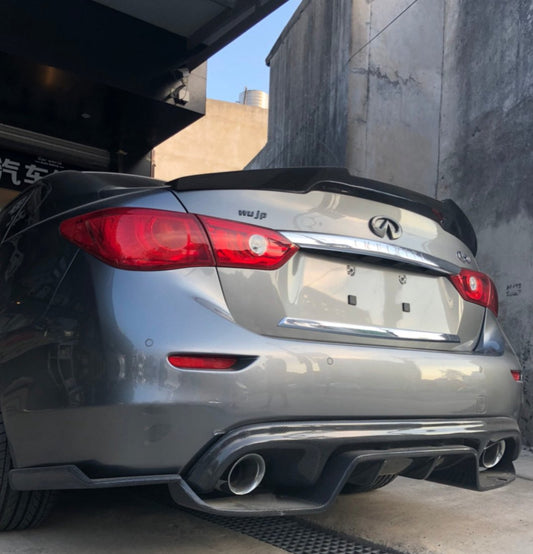 Infiniti Q50 Red Sport 400 Luxe Sensory Signature Premium Pure 2014 2015 2016 2017 2018 2019 2020 2021 2022 2023 2024 with Aftermarket Parts - M4 Style Rear Lip Spoiler Pre-preg Carbon from Aero Republic