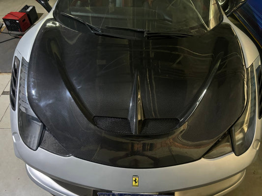 Ferrari 458 Italia Spider 2010 2011 2012 2013 2014 2015 with Aftermarket Parts - Speciale Style Hood Dry Pre-preg Carbon Fiber from Aero Republic
