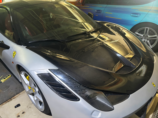 Ferrari 458 Italia Spider 2010 2011 2012 2013 2014 2015 with Aftermarket Parts - Speciale Style Hood Dry Pre-preg Carbon Fiber from Aero Republic
