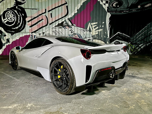 Ferrari 488 GTB 2016 2017 2018 2019 2020 with Aftermarket Parts - 1:1 Pista Style Rear Lip Spoiler Carbon Fiber / FRP from Aero Republic