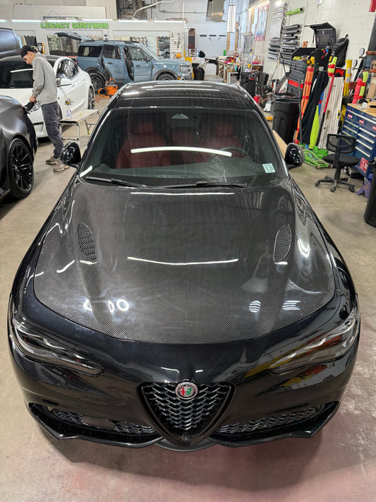 Aero Republic Hood for Alfa Romeo Giulia Quadrifoglio Sport Veloce Ti Sprint RWD AWD Lusso Base Dry Pre-preg Carbon Fiber