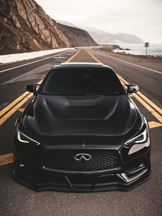 Infiniti Q60 Red Sport 400 Premium Luxe Sport Pure 2017 2018 2019 2020 2021 2022 with Aftermarket Parts - GTS Hood Carbon Fiber from Aero Republic