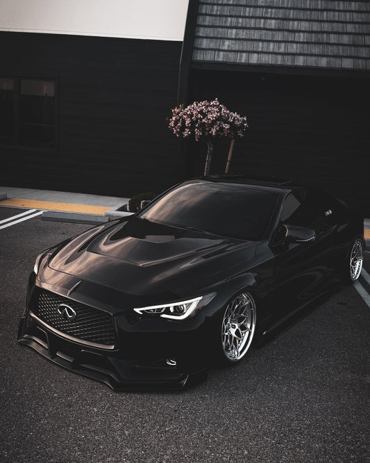 Infiniti Q60 Red Sport 400 Premium Luxe Sport Pure 2017 2018 2019 2020 2021 2022 with Aftermarket Parts - GTS Hood Carbon Fiber from Aero Republic