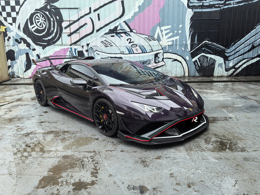 Lamborghini Huracan STO 2021 2022 2023 2024 with Aftermarket Parts - Vor Style Front Lip Pre-preg Carbon Fiber / FRP from Aero Republic