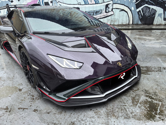 Lamborghini Huracan STO 2021 2022 2023 2024 with Aftermarket Parts - Vor Style Front Lip Pre-preg Carbon Fiber / FRP from Aero Republic