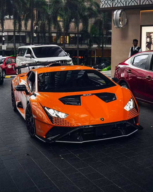 Lamborghini Huracan STO 2021 2022 2023 2024 with Aftermarket Parts - 1:1 Clamshell Replacement Front Bumper Hood Pre-preg Carbon Fiber / FRP from Aero Republic