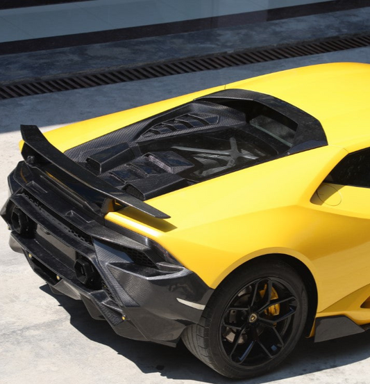 Lamborghini Huracan Tecnica Performante Evo LP610 LP580 2015 2016 2017 2018 2019 2020 2021 2022 2023 2024 with Aftermarket Parts - Tecnica Style Engine Hatch Dry Pre-preg Carbon Fiber from Aero Republic
