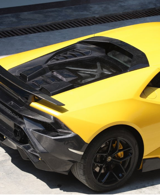 Lamborghini Huracan Tecnica Performante Evo LP610 LP580 2015 2016 2017 2018 2019 2020 2021 2022 2023 2024 with Aftermarket Parts - Tecnica Style Engine Hatch Dry Pre-preg Carbon Fiber from Aero Republic