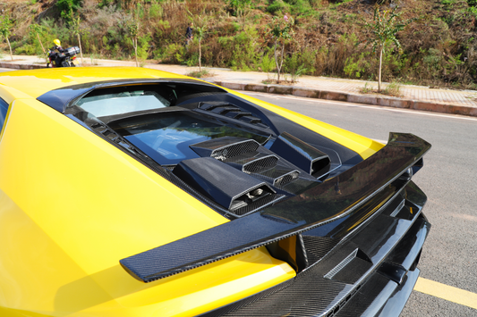Lamborghini Huracan Tecnica Performante Evo LP610 LP580 2015 2016 2017 2018 2019 2020 2021 2022 2023 2024 with Aftermarket Parts - Tecnica Style Rear Wing Dry Pre-preg Carbon Fiber from Aero Republic