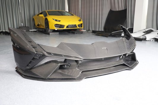 Lamborghini Huracan Tecnica Performante Evo LP610 LP580 2015 2016 2017 2018 2019 2020 2021 2022 2023 2024 with Aftermarket Parts - Tecnica Style Front Bumper Dry Pre-preg Carbon Fiber from Aero Republic
