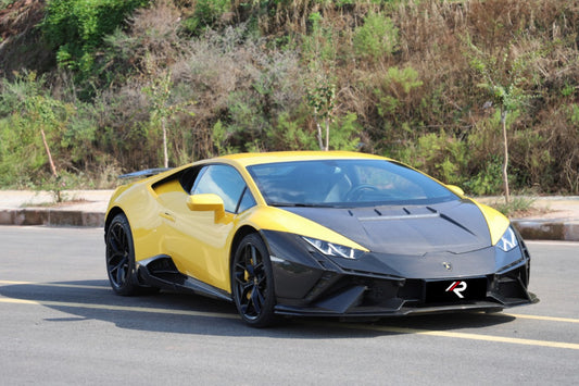 Lamborghini Huracan Tecnica Performante Evo LP610 LP580 2015 2016 2017 2018 2019 2020 2021 2022 2023 2024 with Aftermarket Parts - Tecnica Style Front Bumper Dry Pre-preg Carbon Fiber from Aero Republic