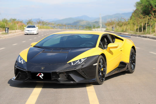 Lamborghini Huracan Tecnica Performante Evo LP610 LP580 2015 2016 2017 2018 2019 2020 2021 2022 2023 2024 with Aftermarket Parts - Tecnica Style Front Bumper Dry Pre-preg Carbon Fiber from Aero Republic