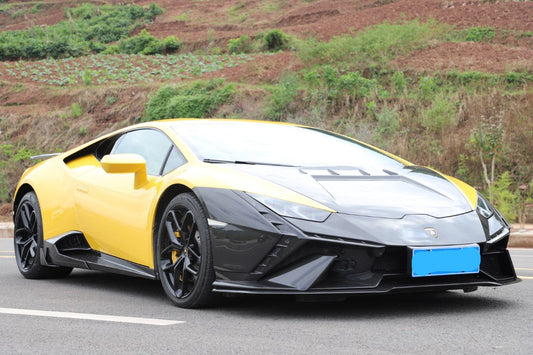 Lamborghini Huracan Tecnica Performante Evo LP610 LP580 2015 2016 2017 2018 2019 2020 2021 2022 2023 2024 with Aftermarket Parts - Tecnica Style Front Bumper Dry Pre-preg Carbon Fiber from Aero Republic