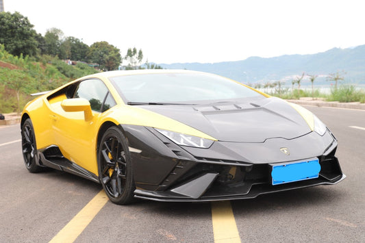 Lamborghini Huracan Tecnica Performante Evo LP610 LP580 2015 2016 2017 2018 2019 2020 2021 2022 2023 2024 with Aftermarket Parts - Tecnica Style Front Bumper Dry Pre-preg Carbon Fiber from Aero Republic