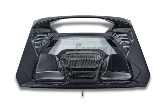 Lamborghini Huracan Tecnica Performante Evo LP610 LP580 2015 2016 2017 2018 2019 2020 2021 2022 2023 2024 with Aftermarket Parts - Tecnica Style Engine Hatch Dry Pre-preg Carbon Fiber from Aero Republic