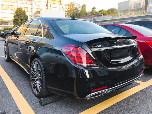 Mercedes Benz S-Class W222 S65 AMG S63 S600 S560 S550 S500e S450 Sedan 2014 2015 2016 2017 2018 2019 2020 with Aftermarket Parts - X Style Rear Lip Spoiler Carbon Fiber from Aero Republic