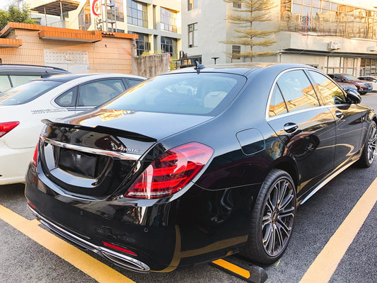 Mercedes Benz S-Class W222 S65 AMG S63 S600 S560 S550 S500e S450 Sedan 2014 2015 2016 2017 2018 2019 2020 with Aftermarket Parts - X Style Rear Lip Spoiler Carbon Fiber from Aero Republic