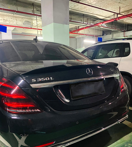 Mercedes Benz S-Class W222 S65 AMG S63 S600 S560 S550 S500e S450 Sedan 2014 2015 2016 2017 2018 2019 2020 with Aftermarket Parts - X Style Rear Lip Spoiler Carbon Fiber from Aero Republic