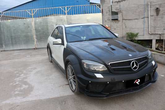 Mercedes Benz W204 C63 AMG 2008 2009 2010 2011 with Aftermarket Parts - Black Series Conversion Style Hood Carbon Fiber / FRP from Aero Republic